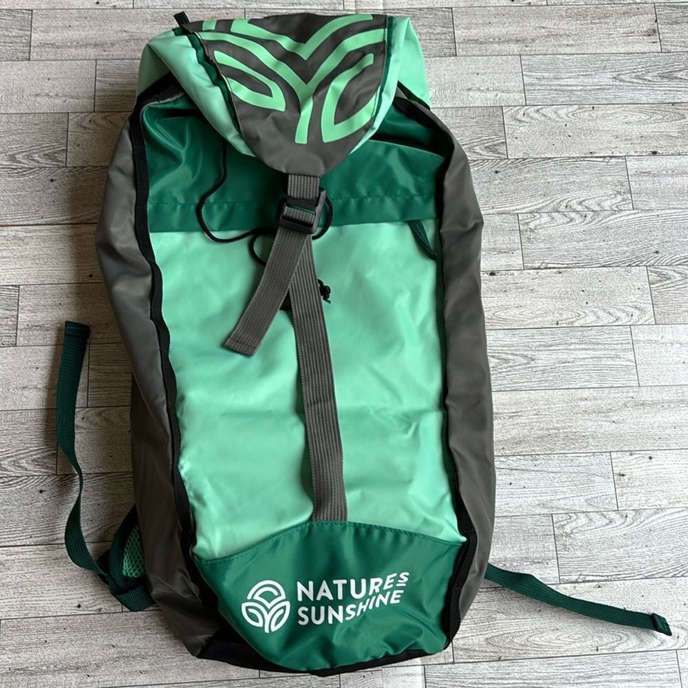 Natures Sunshine Hiking backpack camping draw string nylon bag camp green‎